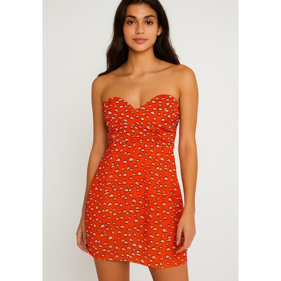 Minuet Large Heart Print Strapless Mini Dress Red Sweetheart Neckline - Picture 1 of 9